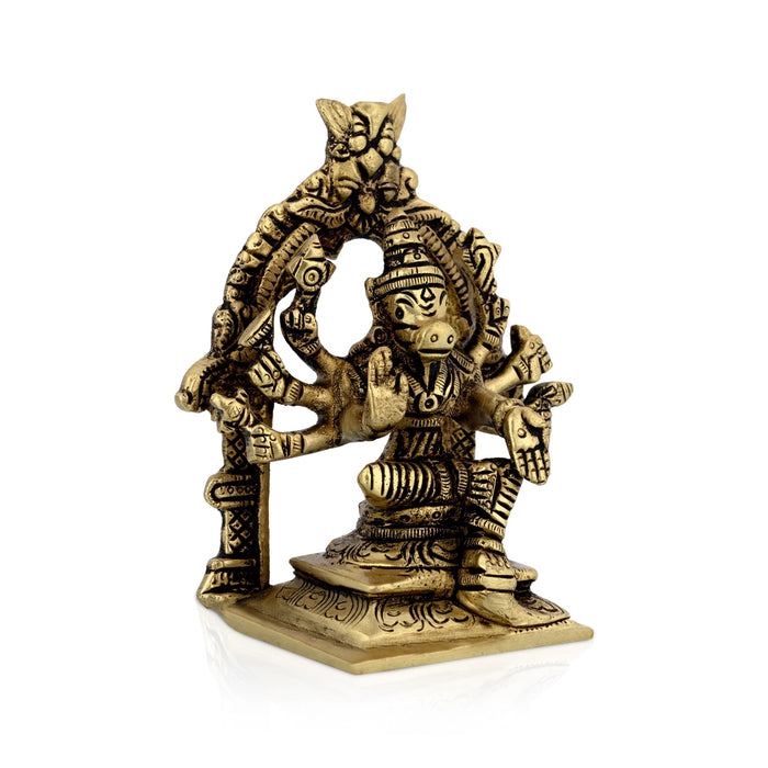 Varahi Amman Statue - 4.5 x 3.25 Inches |Antique Brass Idol / Varahi Statue/ Varahi with Arch Idol for Pooja - Brass Murties