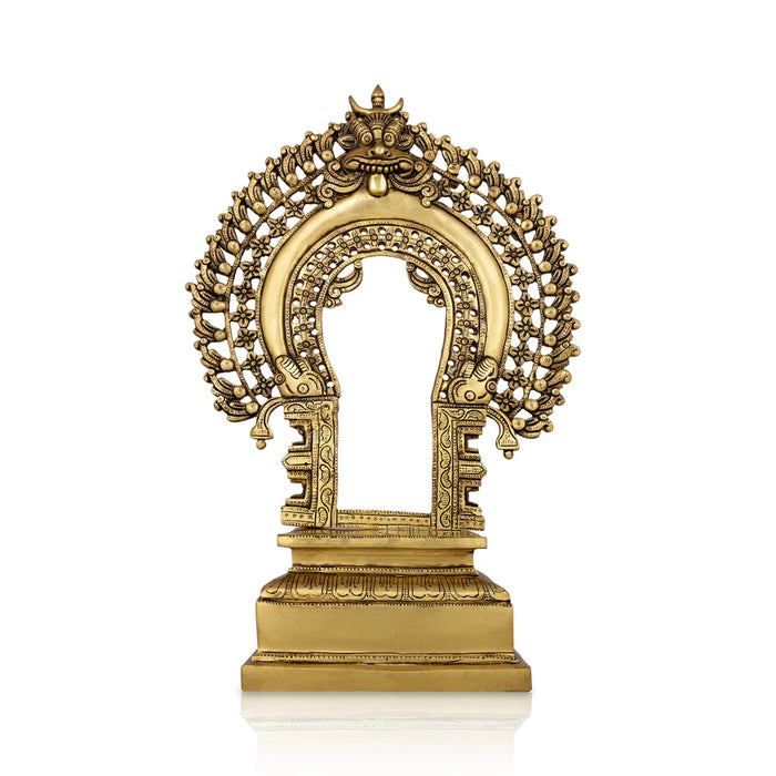 Prabhavali Arch with Peedam - 18 x 12 Inches | Antique Brass Thiruvachi/ Temple Prabhavali - Pooja Accessories