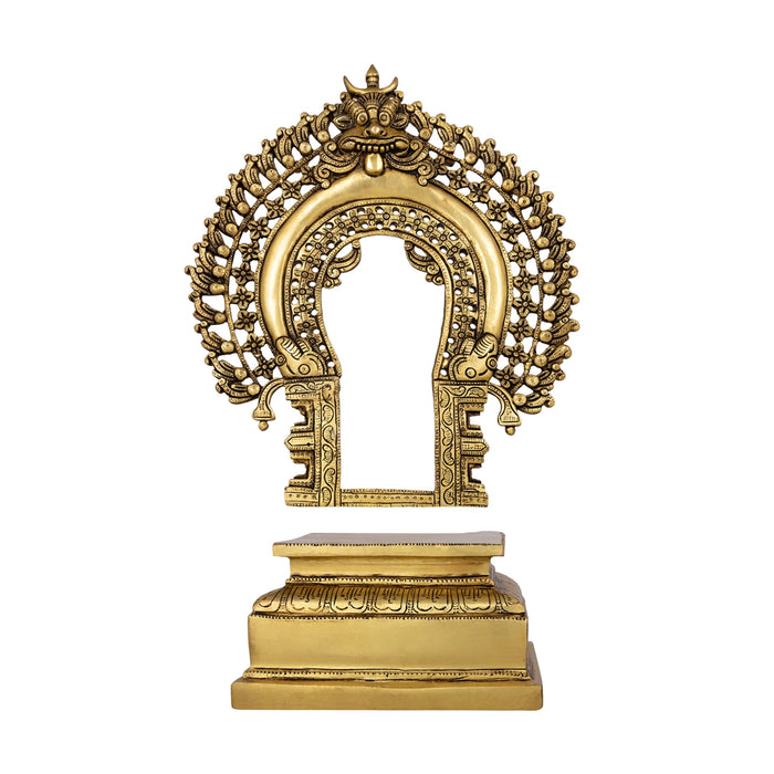 Prabhavali Arch with Peedam - 18 x 12 Inches | Antique Brass Thiruvachi/ Temple Prabhavali - Pooja Accessories