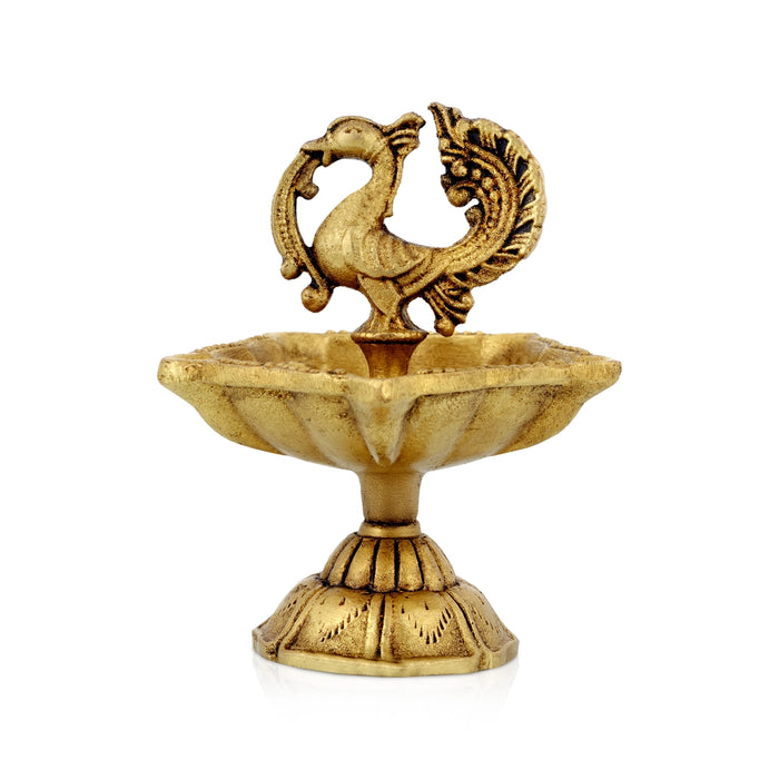 Annam 5 Face Lamp With Base - 3 x 2.5 Inches | Annam Design Brass Deepam/ Antique Polish Vilakku for Home & Pooja - Decorative Lamps