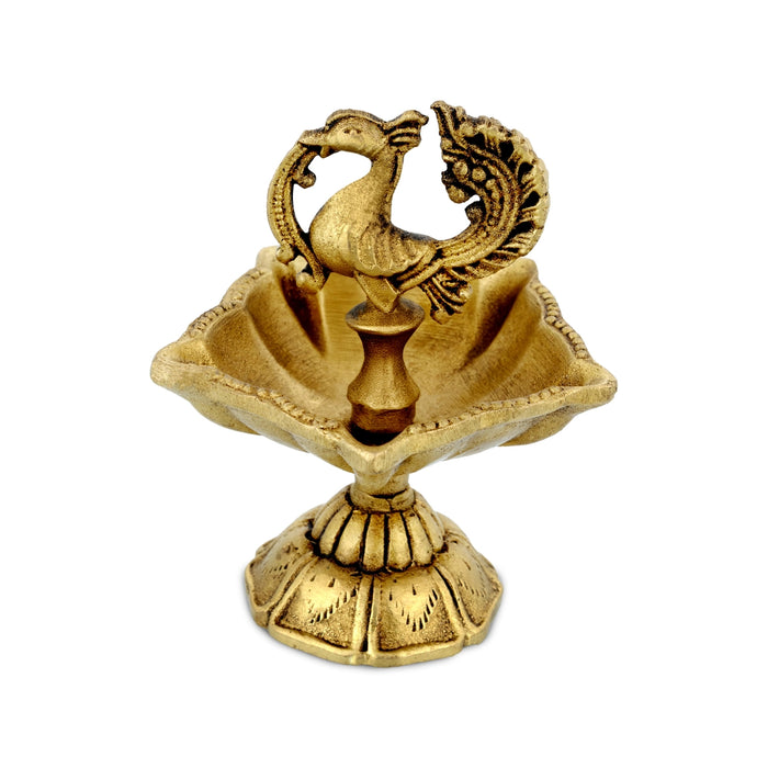Annam 5 Face Lamp With Base - 3 x 2.5 Inches | Annam Design Brass Deepam/ Antique Polish Vilakku for Home & Pooja - Decorative Lamps