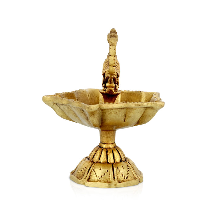 Annam 5 Face Lamp With Base - 3 x 2.5 Inches | Annam Design Brass Deepam/ Antique Polish Vilakku for Home & Pooja - Decorative Lamps