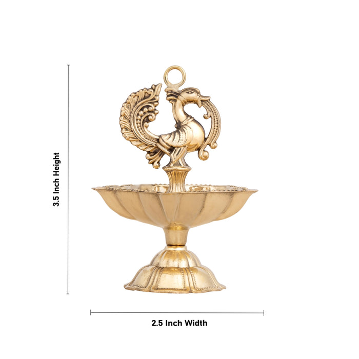 5 Face Brass Lamp With Base - 3.5 x 2.5 Inches | Annam Design Brass Vilakku/ Brass Deepam for Pooja - 5 Faced lamp