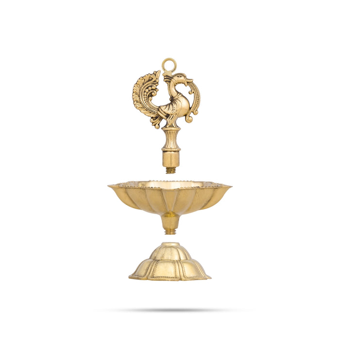 5 Face Brass Lamp With Base - 4.5 x 3 Inches | Annam Design Brass Vilakku/ Brass Deepam for Pooja - 5 Faced lamp