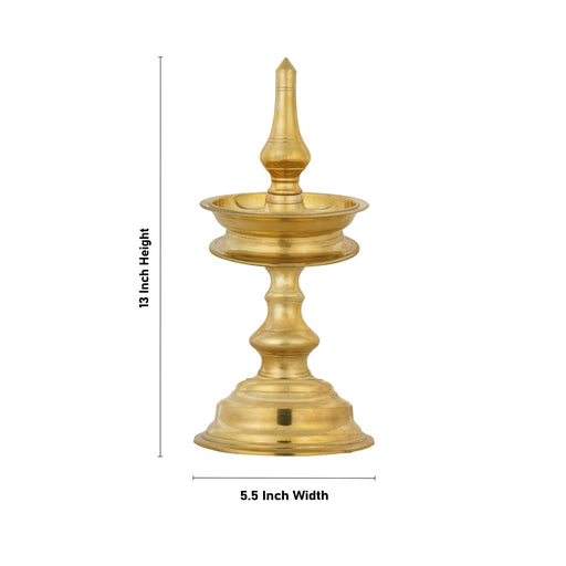 Brass Lamp - 13 x 5.5 Inches | Saraswati Lamp/ Kerala Vilakku/ Kerala Kuthu Vilakku for Pooja - Kerala Vilakku