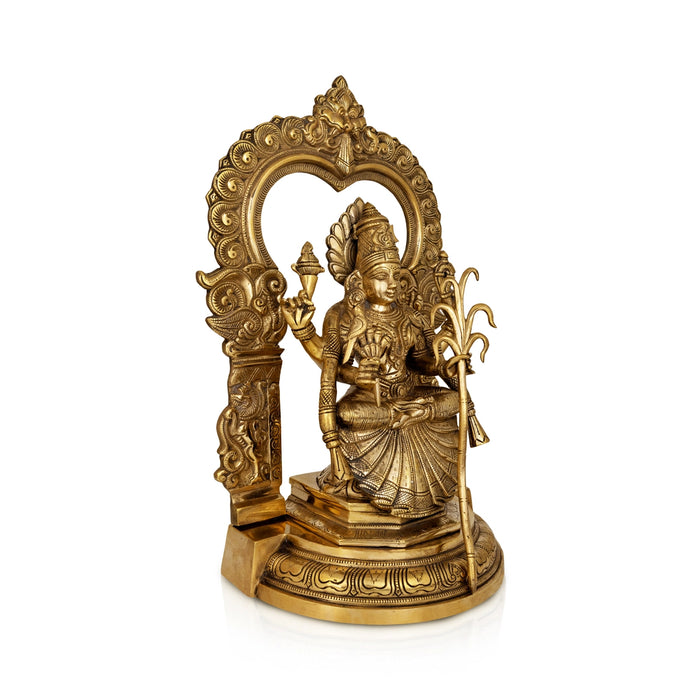 Kamakshi Sitting on Base with Arch Murti - 18.5 x 12.5 Inches | Panchaloha Idol/ Kamatchi Amman Statue for Pooja - Panchaloha Murties