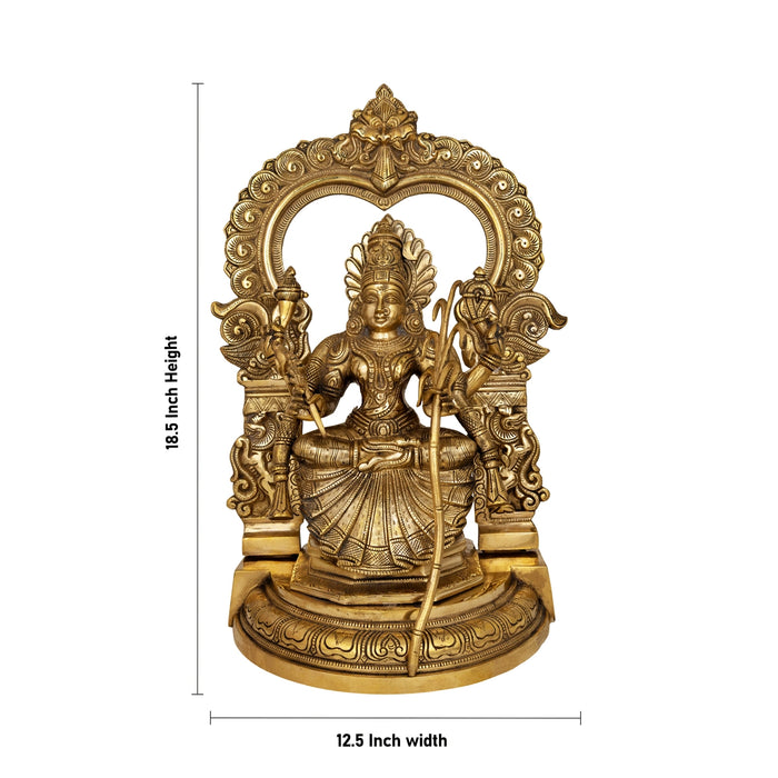 Kamakshi Sitting on Base with Arch Murti - 18.5 x 12.5 Inches | Panchaloha Idol/ Kamatchi Amman Statue for Pooja - Panchaloha Murties