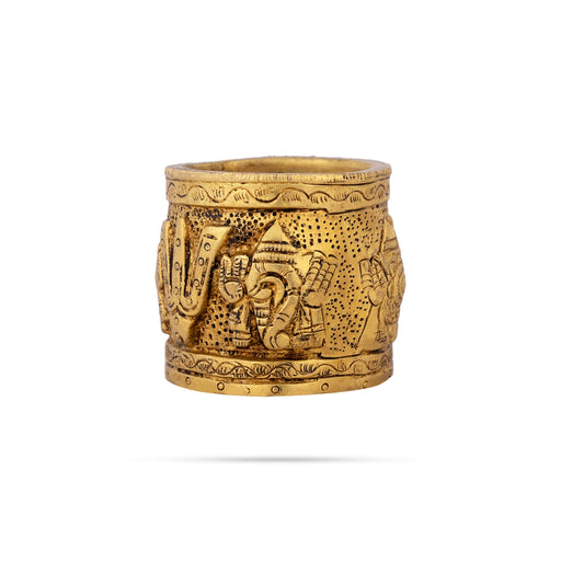 Shankh Chakra Namam Design Brass Padi - 2.5 x 2.5 Inches | Antique Polish Uzhakku/ Measuring Vessel for Grains - Para