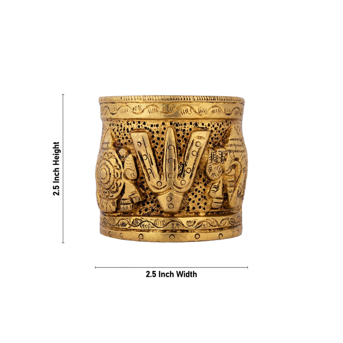 Shankh Chakra Namam Design Brass Padi - 2.5 x 2.5 Inches | Antique Polish Uzhakku/ Measuring Vessel for Grains - Para