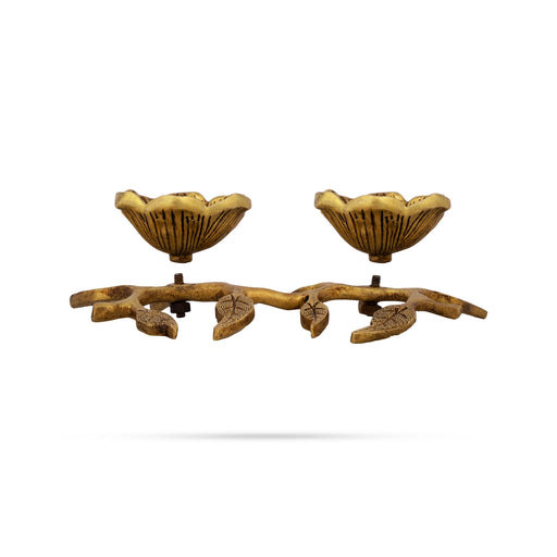 Pooja Bowl With Leaf Base - 2.75 x 10 Inches | Flower Shape Antique Brass Cup/ Brass Bowl for Pooja & Home - Bowls