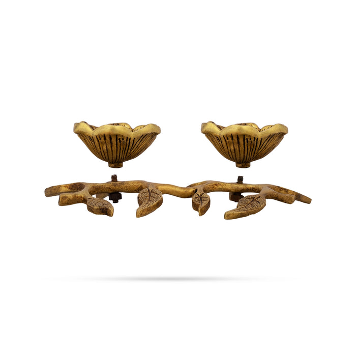 Pooja Bowl With Leaf Base - 2.75 x 10 Inches | Flower Shape Antique Brass Cup/ Brass Bowl for Pooja & Home - Bowls