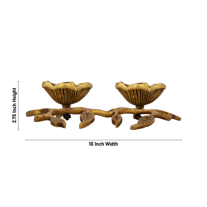 Pooja Bowl With Leaf Base - 2.75 x 10 Inches | Flower Shape Antique Brass Cup/ Brass Bowl for Pooja & Home - Bowls