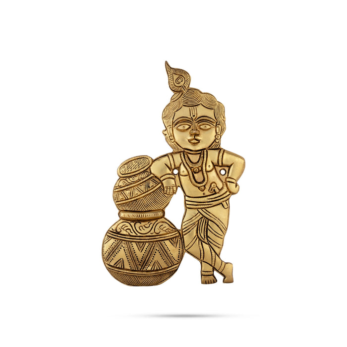 Pot Krishna Murti Wall Hanging - 9.75 x 5.5 Inches | Antique Brass Pot Krishna Idol Wall Hanger for Home&Worship - Wall Hanging