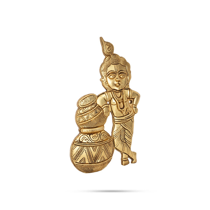 Pot Krishna Murti Wall Hanging - 9.75 x 5.5 Inches | Antique Brass Pot Krishna Idol Wall Hanger for Home&Worship - Wall Hanging
