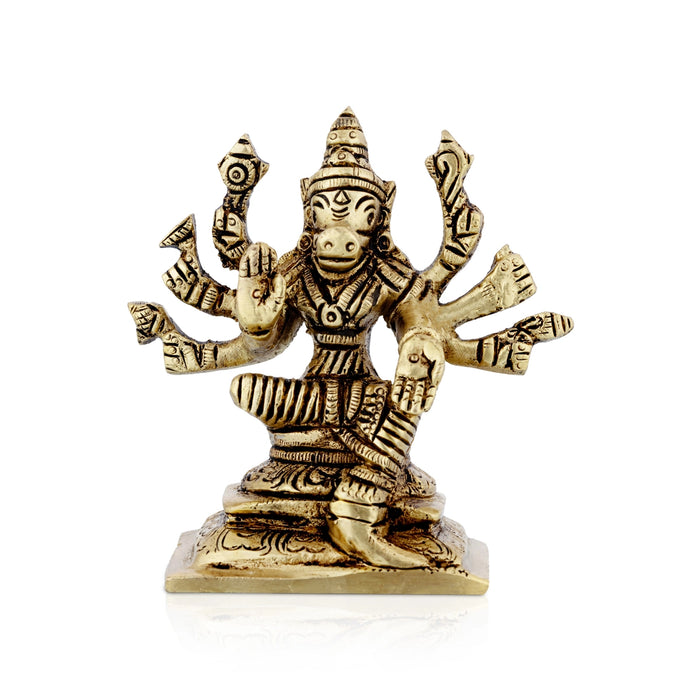Varahi Amman Murti - 3.5 x 3.25 Inches | Varahi Idol/ Antique Brass Statue / Varahi 8 Hands Idol for Pooja - Brass Murties
