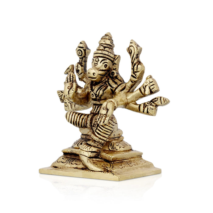 Varahi Amman Murti - 3.5 x 3.25 Inches | Varahi Idol/ Antique Brass Statue / Varahi 8 Hands Idol for Pooja - Brass Murties