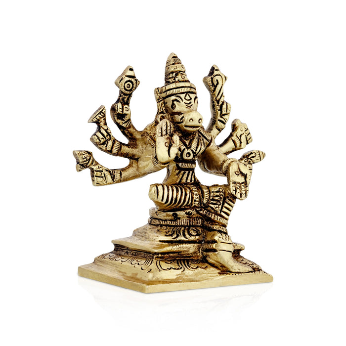 Varahi Amman Murti - 3.5 x 3.25 Inches | Varahi Idol/ Antique Brass Statue / Varahi 8 Hands Idol for Pooja - Brass Murties