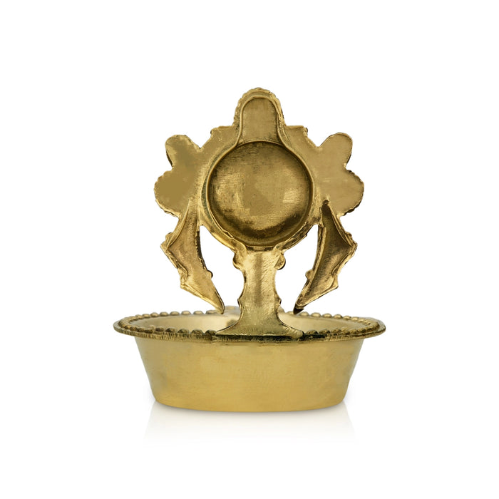 Chakra Design Brass Lamp - 2.25 x 1.75 Inches | Brass Vilakku/ Brass Deepam/ Vishnu Deep for Pooja - Deity Lamps