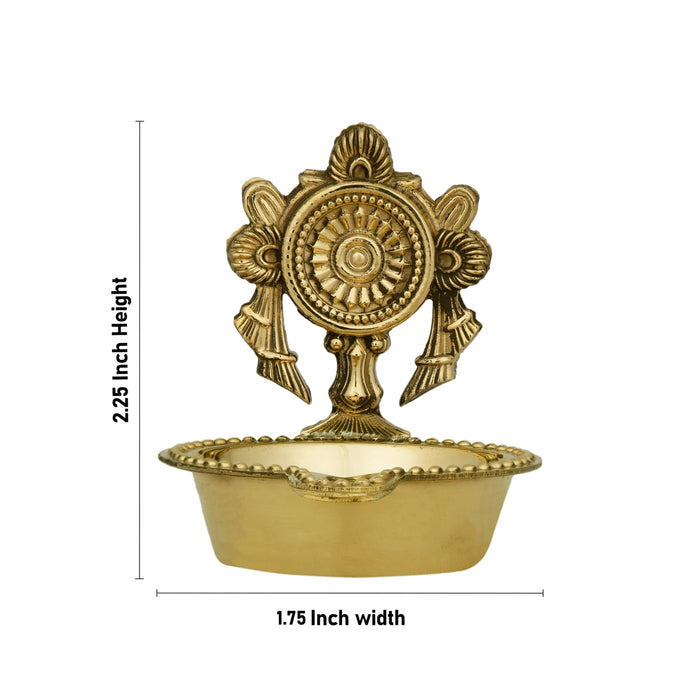 Chakra Design Brass Lamp - 2.25 x 1.75 Inches | Brass Vilakku/ Brass Deepam/ Vishnu Deep for Pooja - Deity Lamps