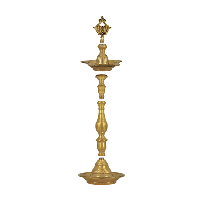 Kuthu Vilakku - 22 x 6 Inches | Brass Lamp/ Lotus Pirai Design Brass Deepam/ Brass Pooja Diya for Pooja - Kuthuvilakku
