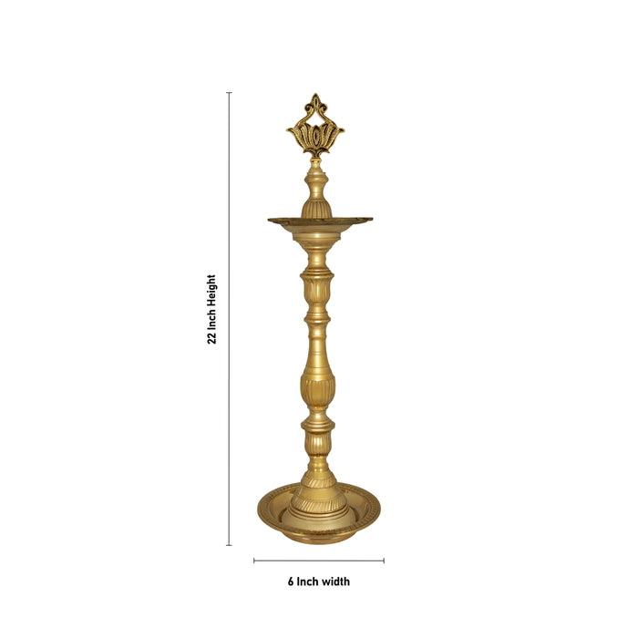 Kuthu Vilakku - 22 x 6 Inches | Brass Lamp/ Lotus Pirai Design Brass Deepam/ Brass Pooja Diya for Pooja - Kuthuvilakku