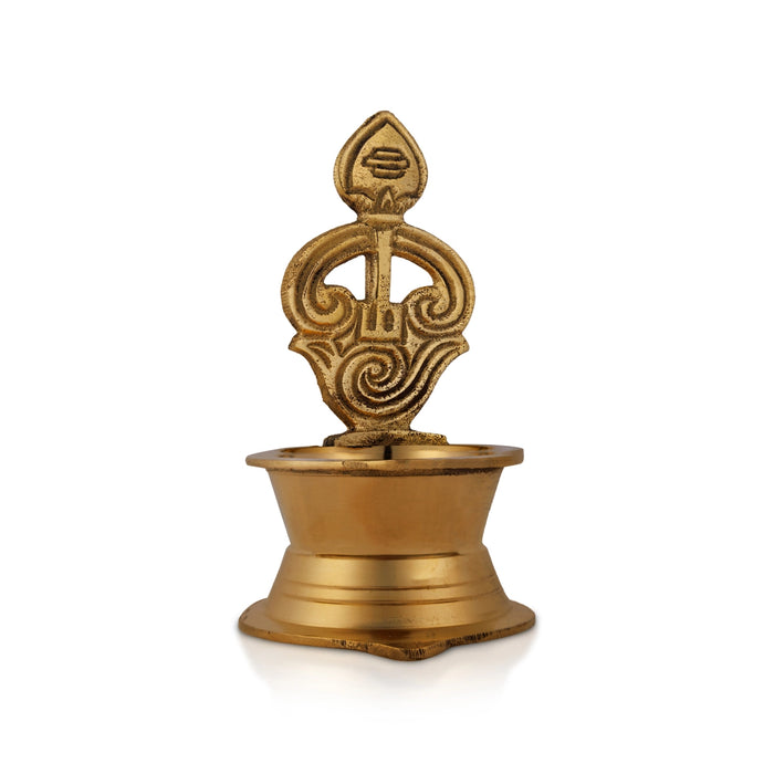 Om Vel Lamp - 4.5 x 2.25 Inches | Brass Vilakku / Karthik Deep for Home & Pooja - Deity Lamps
