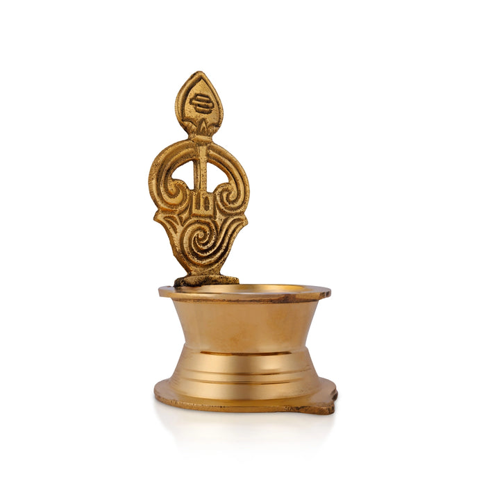 Om Vel Lamp - 4.5 x 2.25 Inches | Brass Vilakku / Karthik Deep for Home & Pooja - Deity Lamps