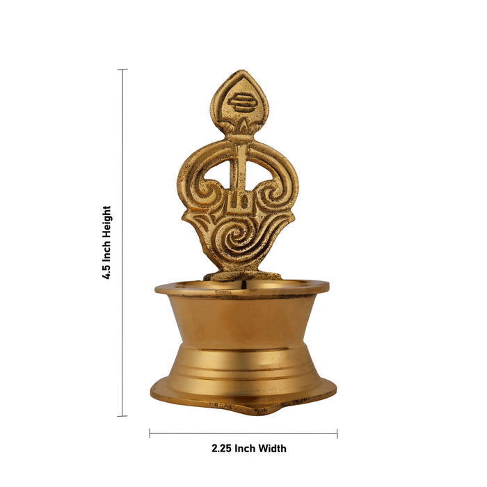 Om Vel Lamp - 4.5 x 2.25 Inches | Brass Vilakku / Karthik Deep for Home & Pooja - Deity Lamps