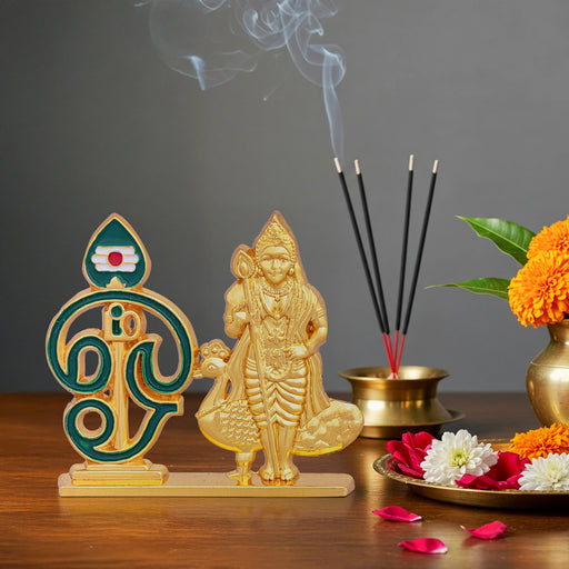 Murugan Statue with Om Design Vel With Base - 2 x 2.25 Inches | Zinc & Decorative Showpiece for Car Decor - Car Stand & Car Accessories