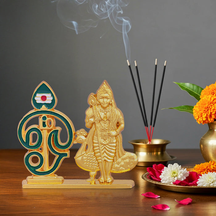 Murugan Statue with Om Design Vel With Base - 2 x 2.25 Inches | Zinc & Decorative Showpiece for Car Decor - Car Stand & Car Accessories