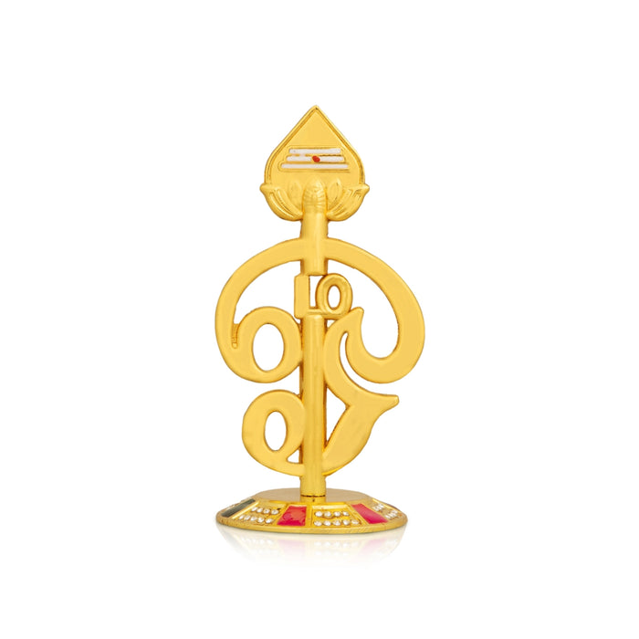 God Murugan Vel With Om - 3.25 x 1.5 Inches | Zinc & Gold Polish Decorative Showpiece for Car Dashboard - Car Stand & Car Accessories