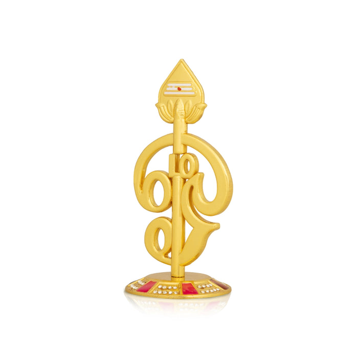 God Murugan Vel With Om - 3.25 x 1.5 Inches | Zinc & Gold Polish Decorative Showpiece for Car Dashboard - Car Stand & Car Accessories