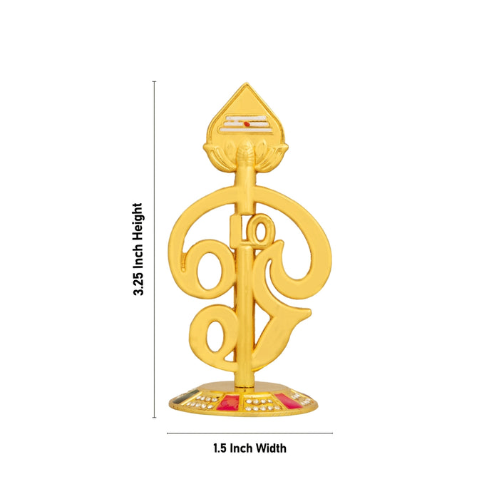 God Murugan Vel With Om - 3.25 x 1.5 Inches | Zinc & Gold Polish Decorative Showpiece for Car Dashboard - Car Stand & Car Accessories