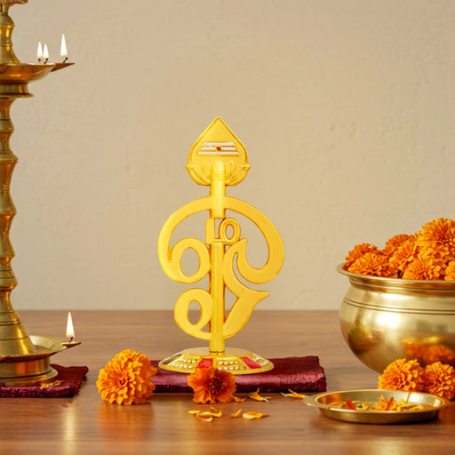 God Murugan Vel With Om - 3.25 x 1.5 Inches | Zinc & Gold Polish Decorative Showpiece for Car Dashboard - Car Stand & Car Accessories