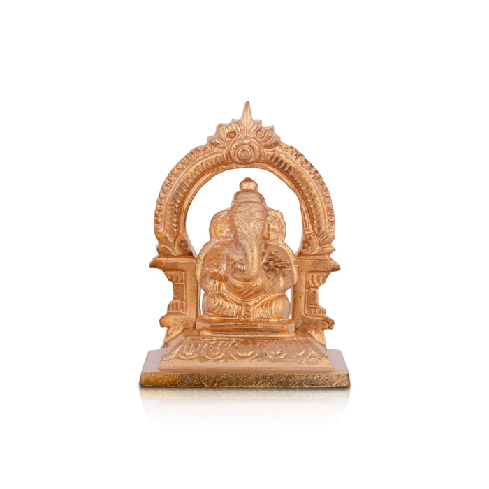 Ganesh Murti With Arch - 2.5 x 1.75 Inches | Copper Idol/ Ganpati Murti Sitting On Base for Pooja - Copper Murties