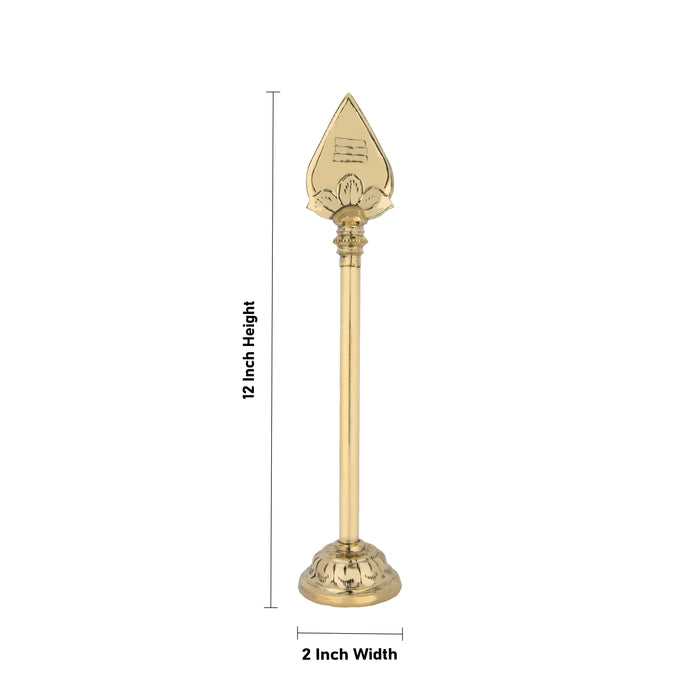 Murugan Vel With Base - 12 x 2 Inches | Brass Astras/ Muruga Vel for Car & Pooja - Deity Accessories