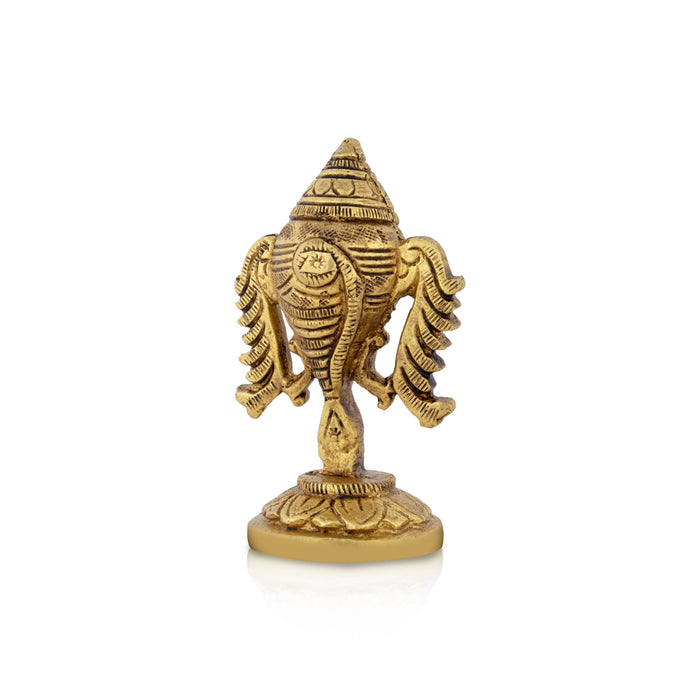 Vishnu Shank With Base - 3 x 2 Inches | Antique Brass Vishnu Sangu/ Vishnu Shanku for Pooja - Deity Accessories