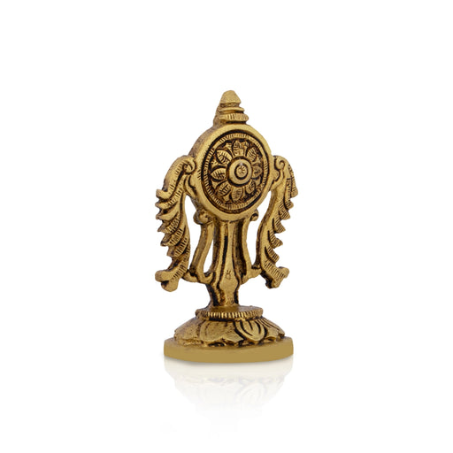 Vishnu Chakra With Base - 3 x 2 Inches | Antique Brass Chakra Of Vishnu/ Vishnu Chakram for Pooja - Deity Accessories