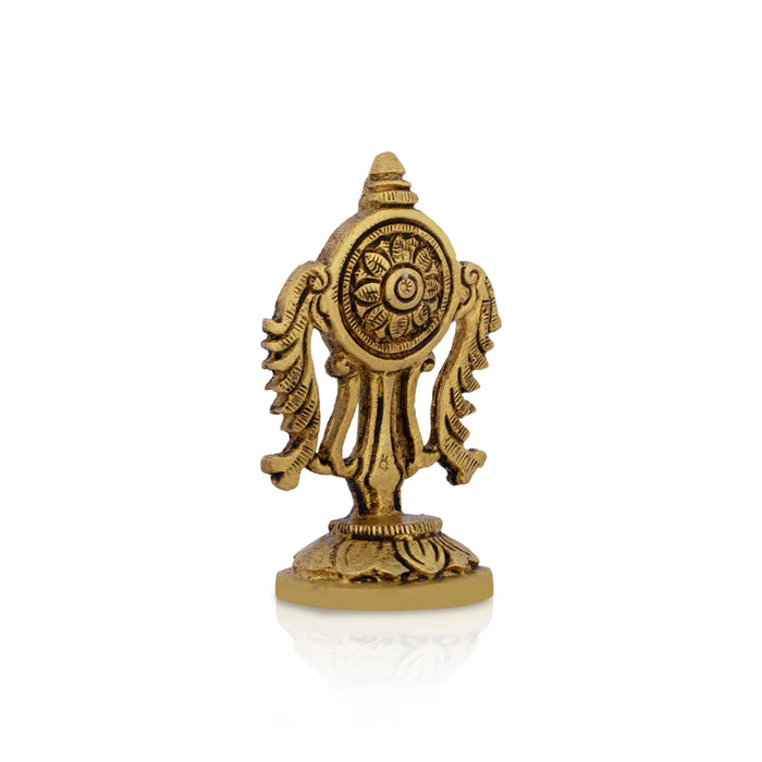 Vishnu Chakra With Base - 3 x 2 Inches | Antique Brass Chakra Of Vishnu/ Vishnu Chakram for Pooja - Deity Accessories