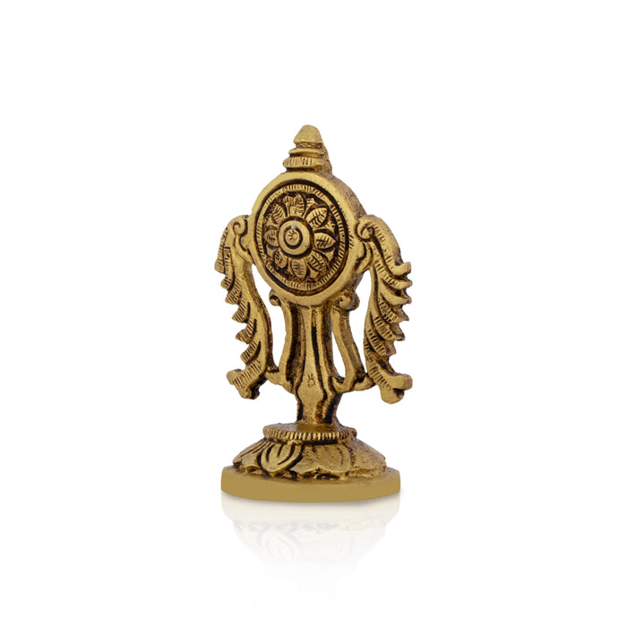 Vishnu Chakra With Base - 3 x 2 Inches | Antique Brass Chakra Of Vishnu/ Vishnu Chakram for Pooja - Deity Accessories