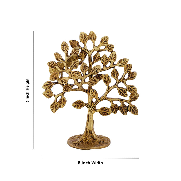 Kalpavriksha Tree With Base - 6 X 5 Inches | Antique Brass Kalpataru Tree/ Karpaga Viruksham For Prosperity - Table Stand Accessories