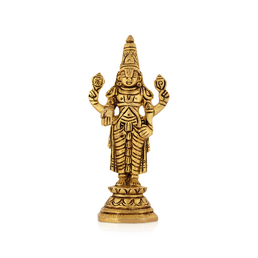Balaji Murti Standing On Base - 5.5 X 2.5 Inches | Antique Brass Idol/ Venkateswara Idol For Pooja And Worship - Brass Murties