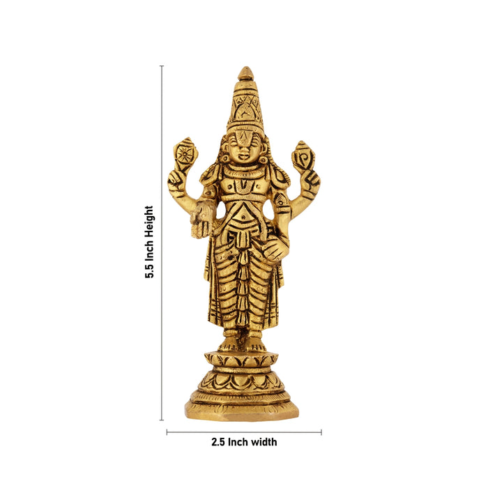 Balaji Murti Standing On Base - 5.5 X 2.5 Inches | Antique Brass Idol/ Venkateswara Idol For Pooja And Worship - Brass Murties