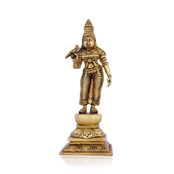 Meenakshi Amman Statue Standing On Base- 9 X 3 Inches | Meenakshi Amman Idol/Antique Brass Idol For Temple Pooja - Brass Murties