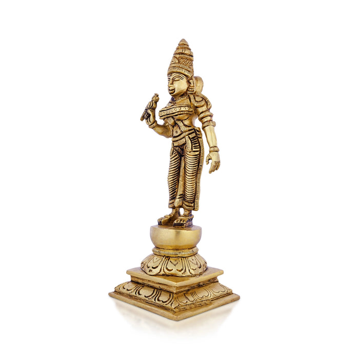 Meenakshi Amman Statue Standing On Base- 9 X 3 Inches | Meenakshi Amman Idol/Antique Brass Idol For Temple Pooja - Brass Murties