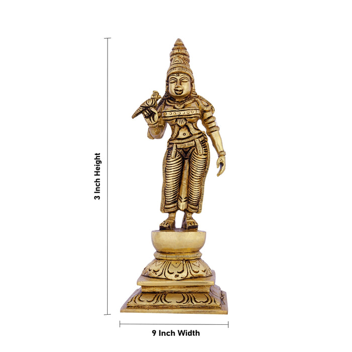 Meenakshi Amman Statue Standing On Base- 9 X 3 Inches | Meenakshi Amman Idol/Antique Brass Idol For Temple Pooja - Brass Murties