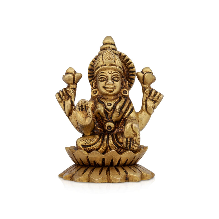 Lakshmi Devi sitting On Lotus Base Murti - 2.5 x 1.5 Inches | Antique Brass Idol/ Laxmi Devi Statue For Pooja