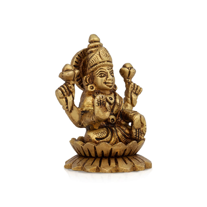 Lakshmi Devi sitting On Lotus Base Murti - 2.5 x 1.5 Inches | Antique Brass Idol/ Laxmi Devi Statue For Pooja
