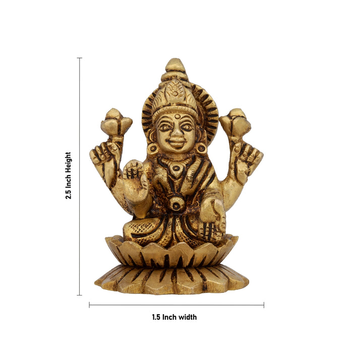 Lakshmi Devi sitting On Lotus Base Murti - 2.5 x 1.5 Inches | Antique Brass Idol/ Laxmi Devi Statue For Pooja