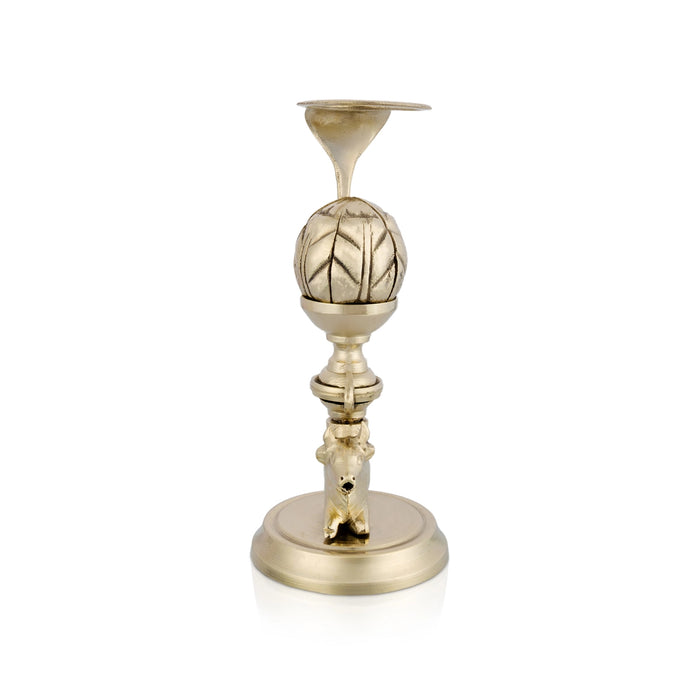 Lotus Banalingam Stand Jaladhari with Nandi Base - 5 x 2.5 Inches | White Metal Abhishekam stand/ Shivling Jaladhari